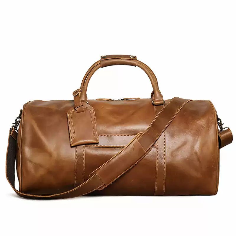 Men's Leather Travel Duffle Bag with Airtag